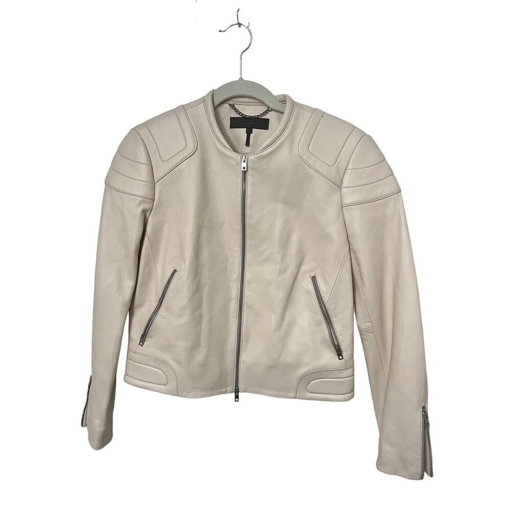 rag & bone Cream Leather Moto Jacket